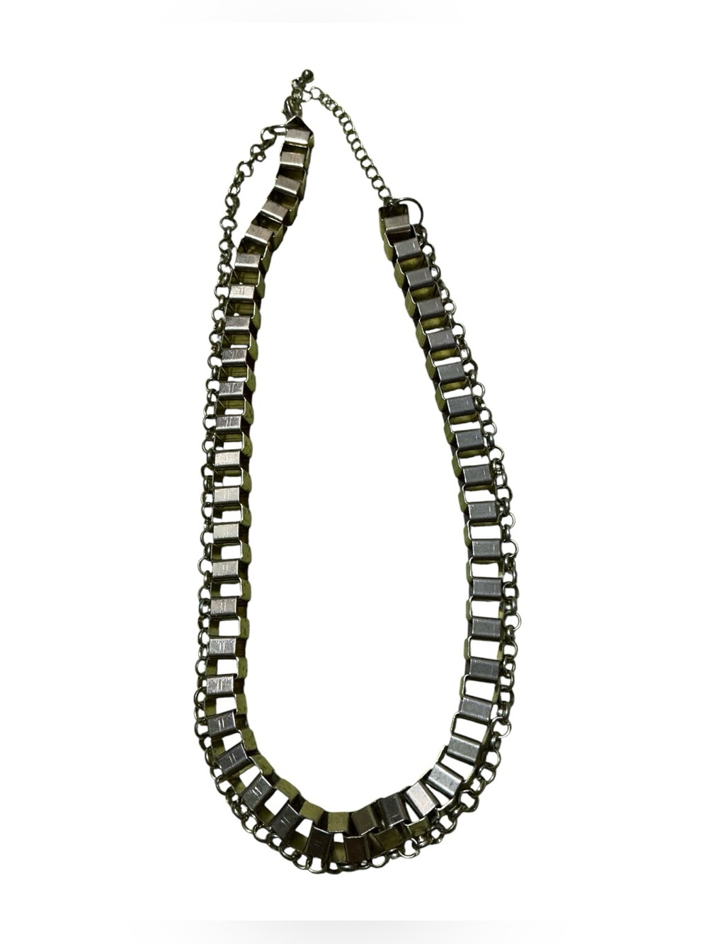 Silver Tone Geometric Link Necklace Modern Statement Necklace Layered Chain